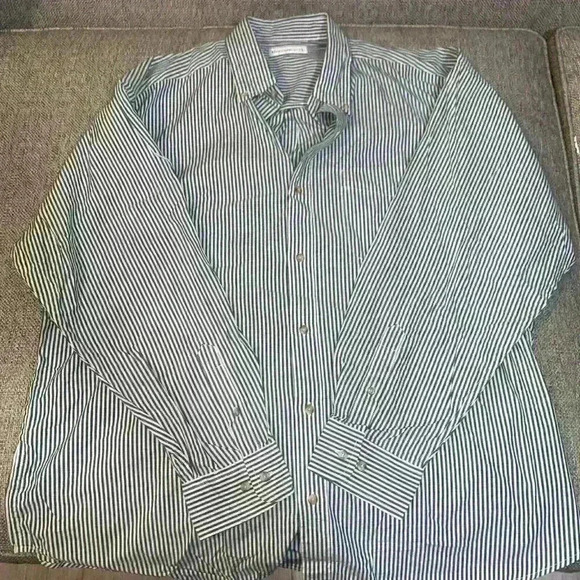 Penguin Munsingwear Shirt Mens XL Green Striped Long Sleeve Button Up - Picture 1 of 6